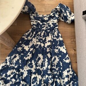 Abercrombie & Fitch Blue and Cream Smocked Emerson Dress